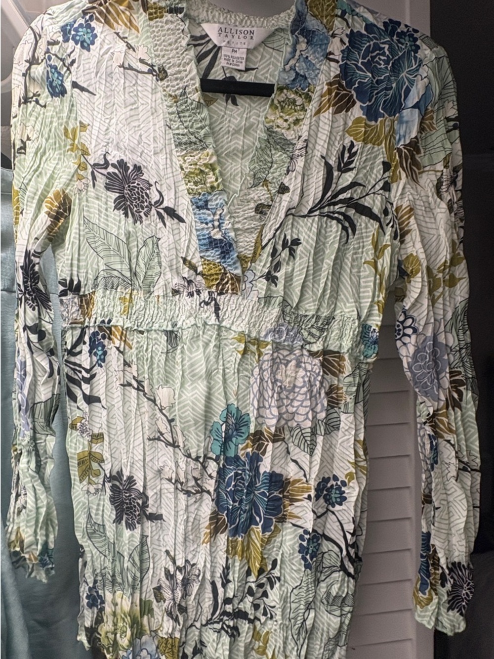 Allison Taylor Light Green Floral Smocked Tunic